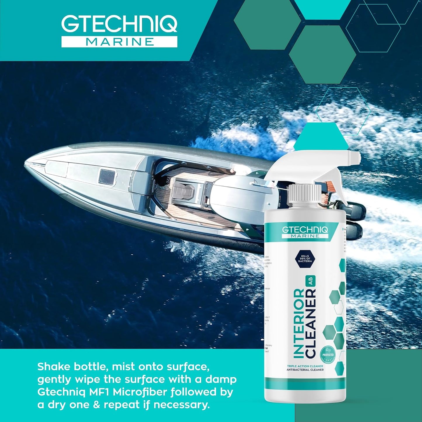 Gtechniq Marine Interior Cleaner for Boats, 17 fl oz | Removes and Repels Dirt and Grease, Traps and Absorbs Odors, Use on Hard or Soft Surface including Leather, Alcantara & More