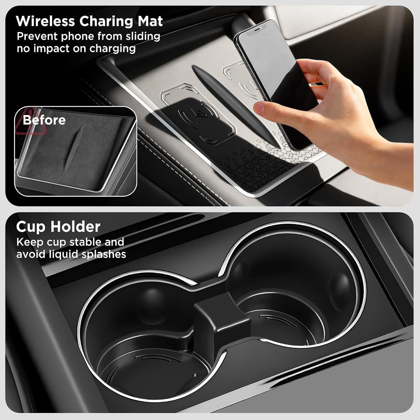 10PCS Center Console Organizer for Tesla New Model Y Juniper (Premium & Performance) Under Seat Storage Armrest Cover Hidden Storage Charger Pad for Tesla Model Y Accessories 2025 2026 Black