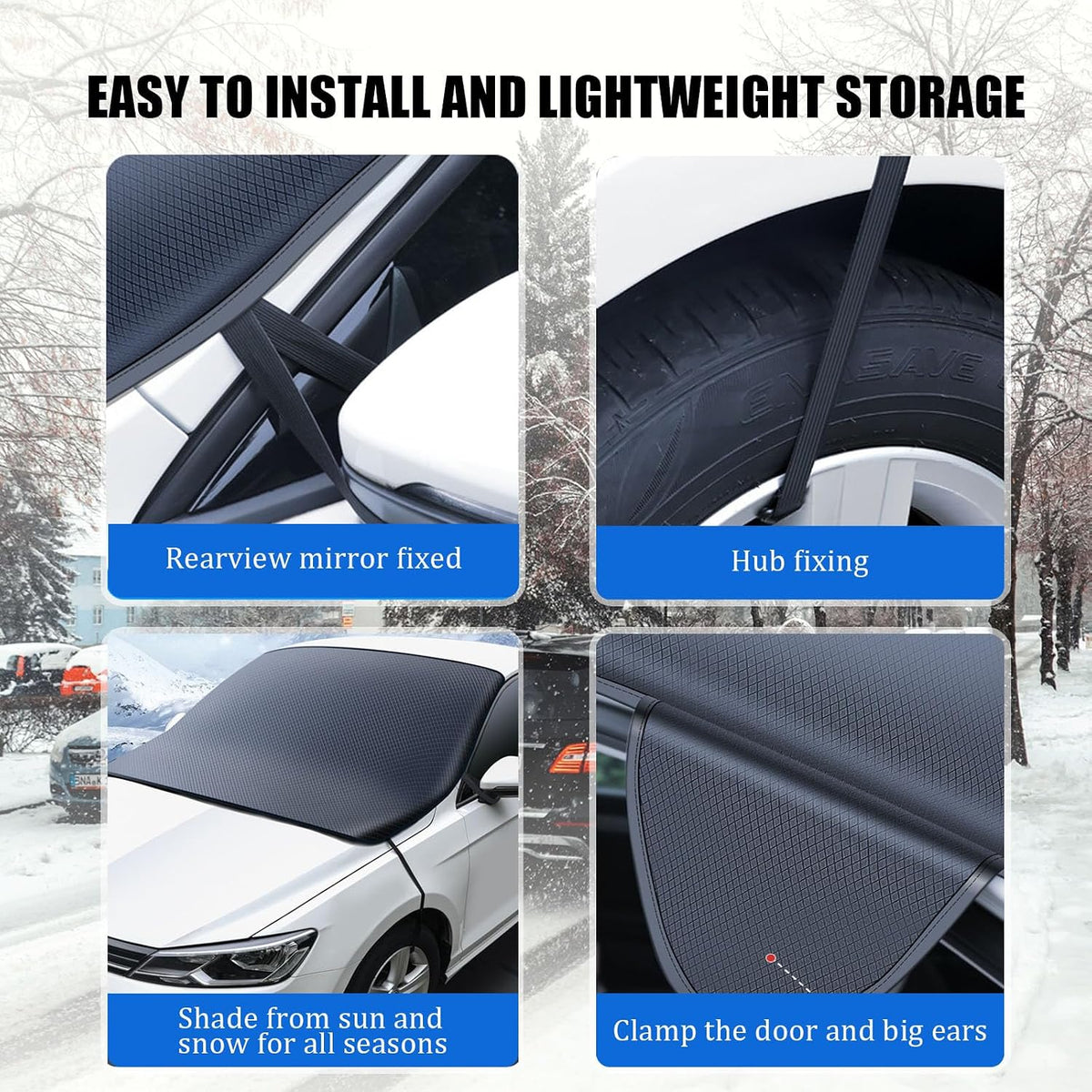360 All-Weather Windshield Ice Cover, Car Windshield Cover for Ice and Snow, Waterproof, Side Mirror Protector, Fits for Most Standard Cars & SUV (Large)