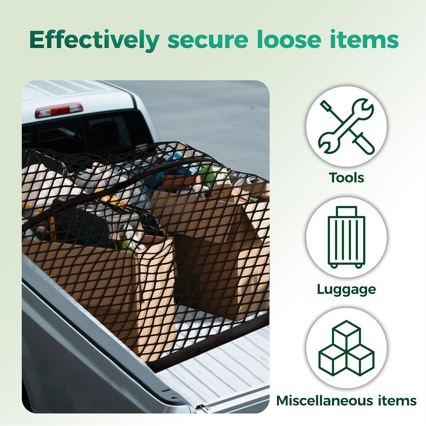Stretchable Cargo Net (4'x4' Stretches to 8'x8') - Adjustable Elastic Trunk & Truck Bed Storage Organizer with Hook for SUVs, Cars and Trucks, Ideal for Securing Daily Light Loads