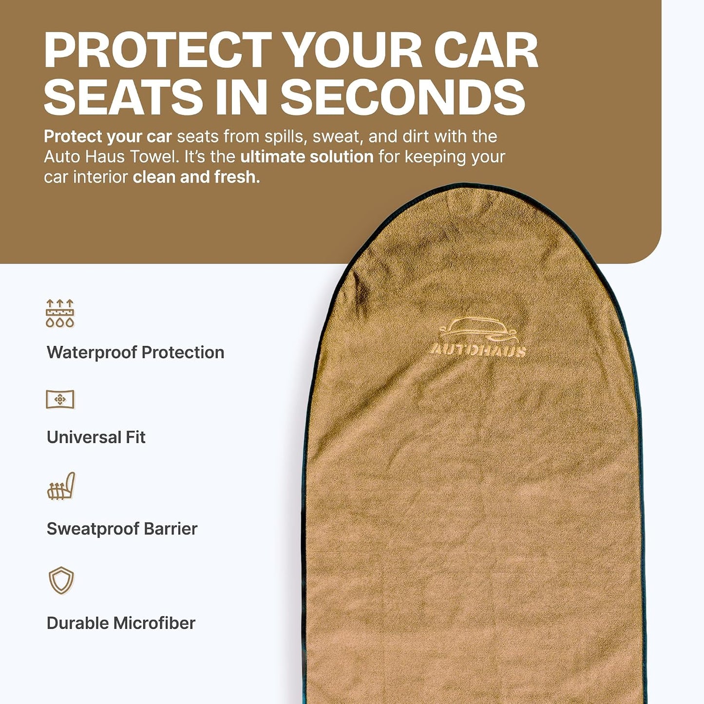 Waterproof Car Seat Towel Cover, Towel that Goes Over Car Seat for Sweat Protection, Quick-Dry Microfiber, Non-Slip Backing, Machine Washable, Fits Cars SUVs Trucks