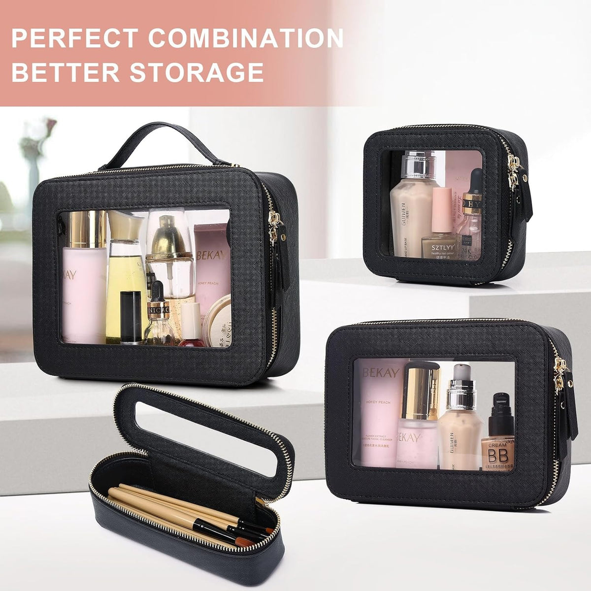 Pinkmik Clear Makeup Bag, (Black, M)