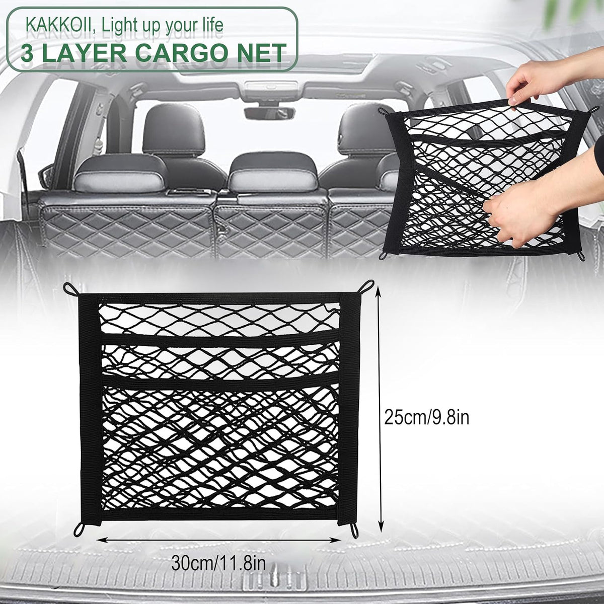 3 Layer Small Cargo Net,Cargo Storage Pocket Net, Mesh Elastic Pouch Organizer with Mounting Screws Hooks for Car,Rv, Trunk,Boats,SUV, Truck (2 Pack,11.8 x 9.8Inch,30 x25cm)