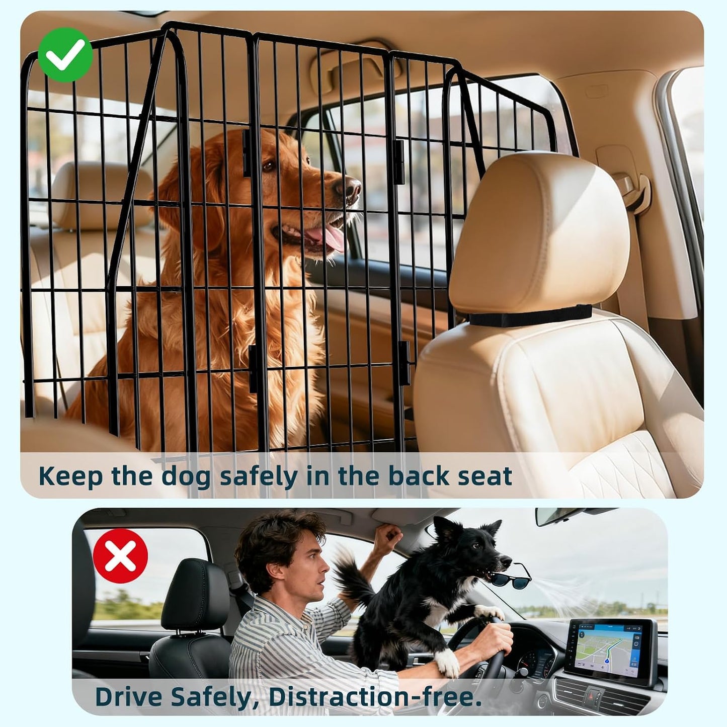 ERYTLLY Dog Car Barrier for SUVs, Vehicles, Dividers, Adjustable Heavy-Duty Wire Pet Gate, Foldable Car Pet Barrier with Mesh Bag, Car Accessories Safety Travel, for Cargo Area 36.6" to 64.5" Width