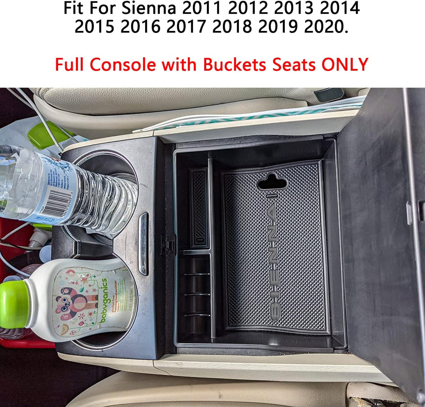 EDBETOS Center Console Organizer Tray Compatible with Sienna Accessories 2011-2015 2016 2017 2018 2019 2020 Secondary Armrest Storage Glove Box Dividers MPV ABS Black Materials (BlackSienna)