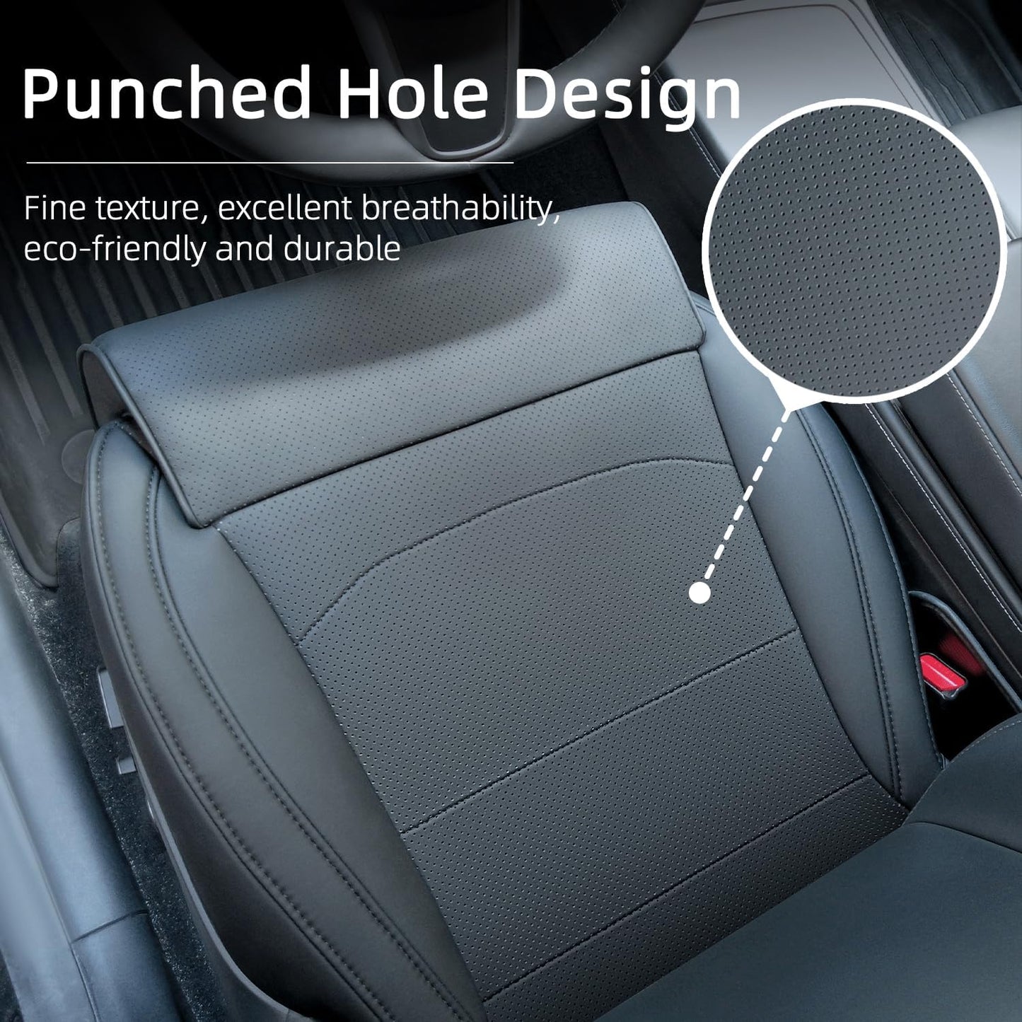 Tesla Model 3/Y Seat Cushion Cover with Memory Foam Leg Support, Premium Waterproof Leather, Non-Slip Base, Full Coverage Design, Model 3 (2024-2025) & Model Y (2026 Long Range) Juniper