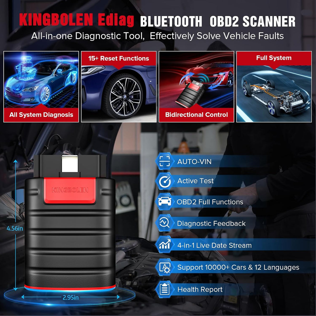 KINGBOLEN Ediag OBD2 Scanner Bluetooth, Full System Bidirectional Scan Tool