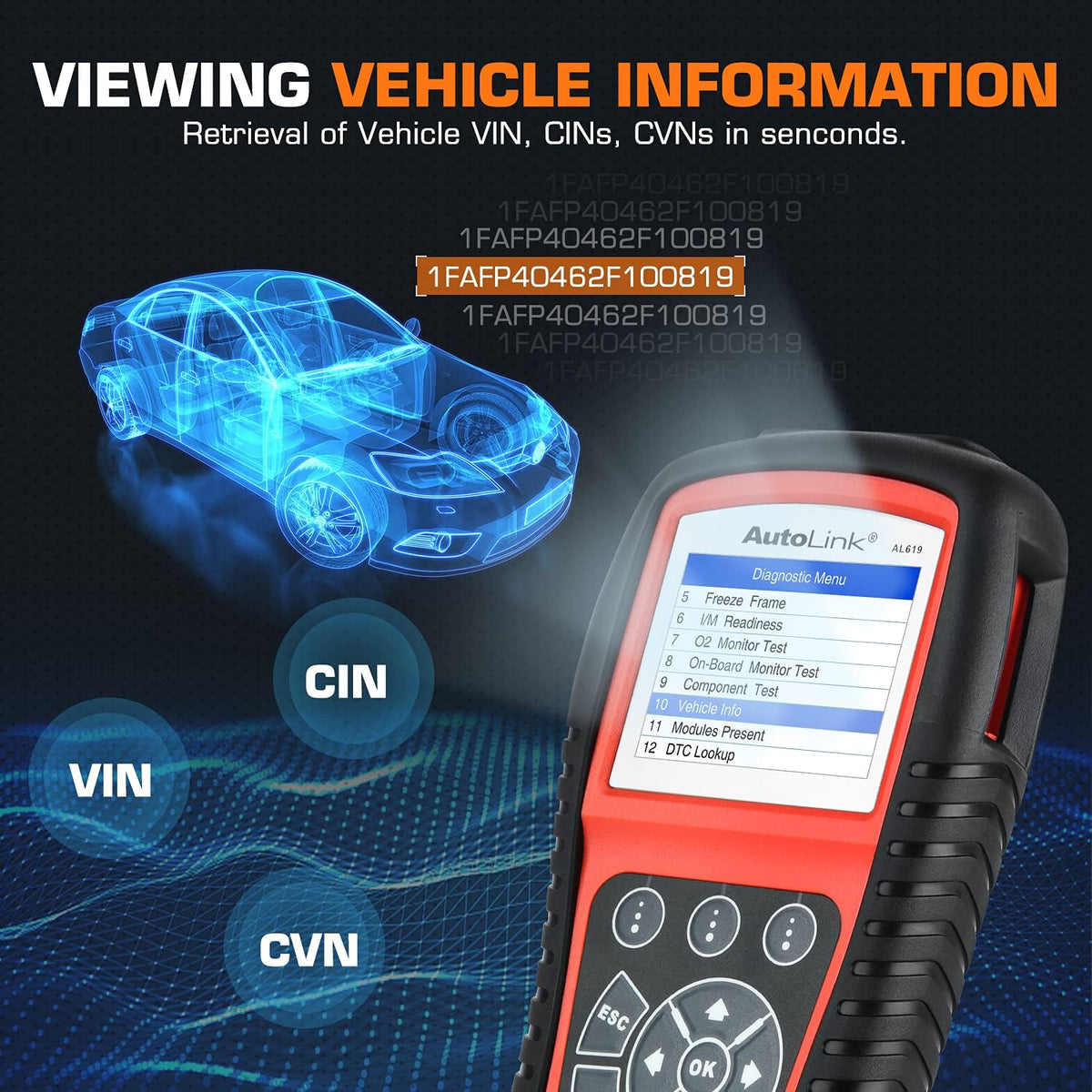 Autel AutoLink AL619 OBD2 Scanner, 2026 ABS SRS Warning Light Scan Tool