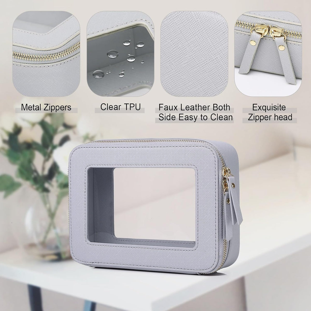 Pinkmik Clear Makeup Bag, (Gray, M)