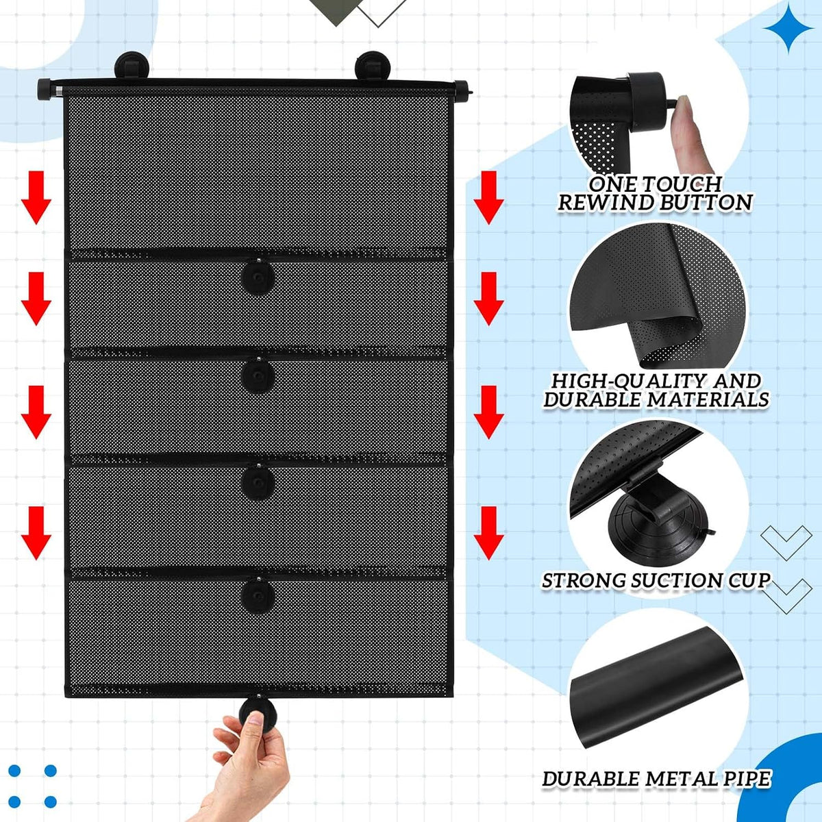 Blosssound 2 Pack Car Side Window Sun Shades Extra Wide Retractable Window Shades for Car Blocks Heat Roller Sunshade Visor for UV Rays Glare Protection Accessories(Black,22 × 24 Inch)