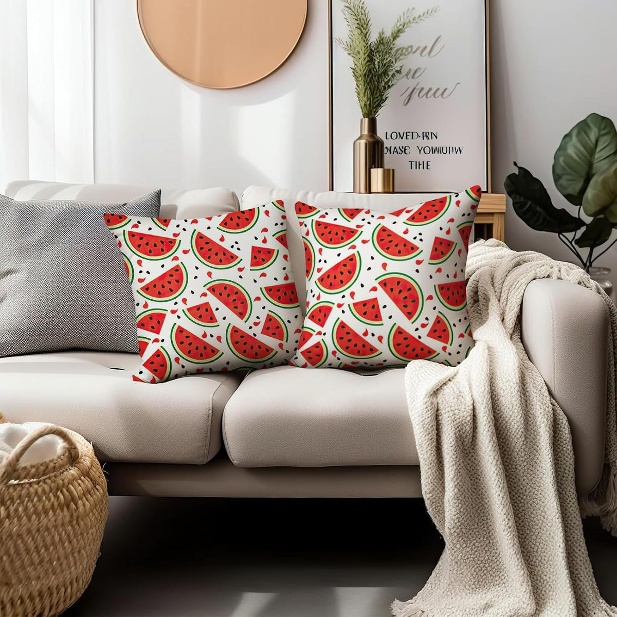 Watermelon Throw Pillow Covers 18 x 18 Inch Set of 2 Summer Green Fruit Pillow Covers Seasonal Farmhouse Pillow Cases Watermelon Cushion Cover for Home Bedroom Sofa Couch Car Decorations