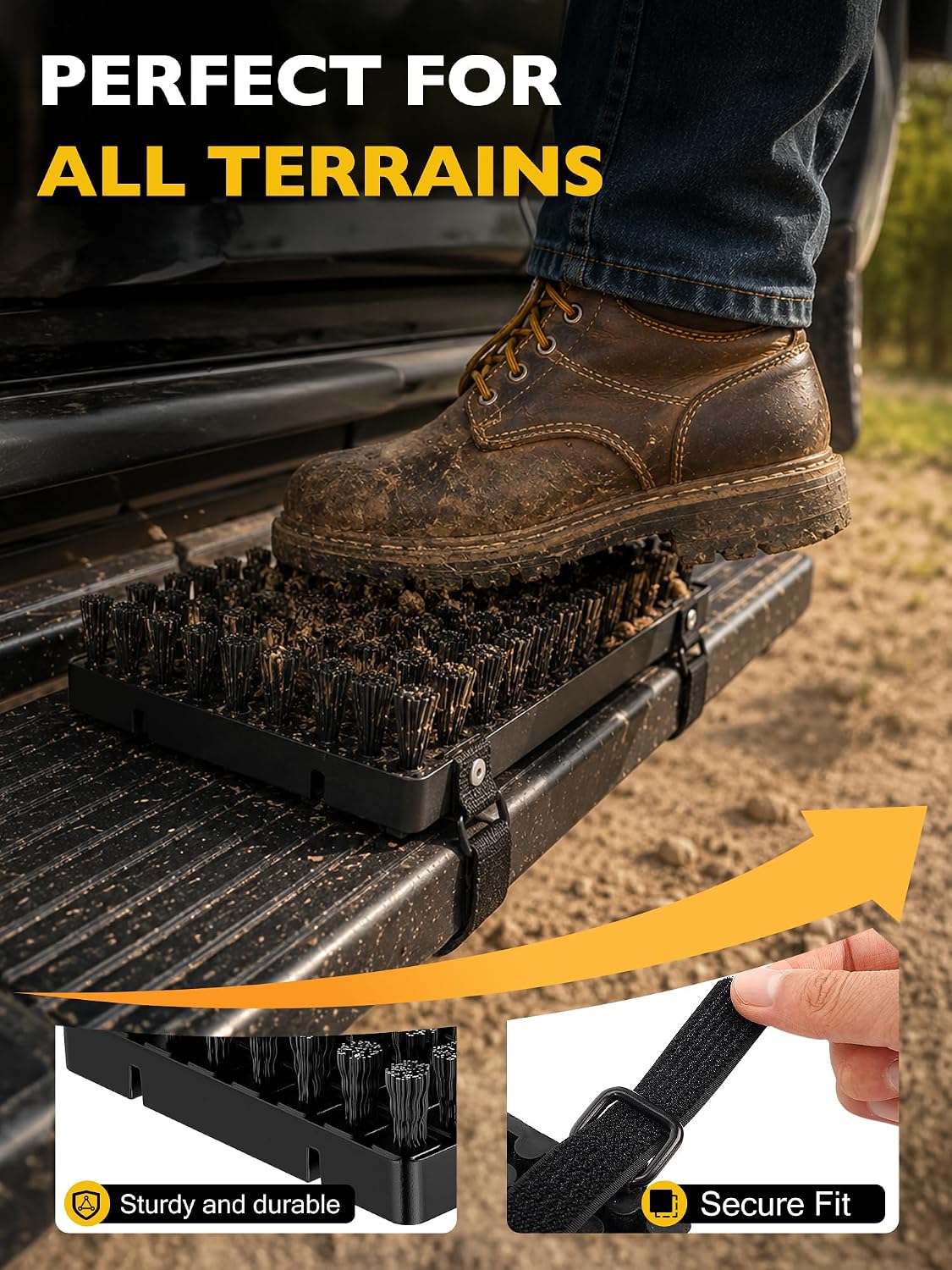 Salcod Truck Step Mounted Boot Brush for Trucks, RVs, SUVs and Semis