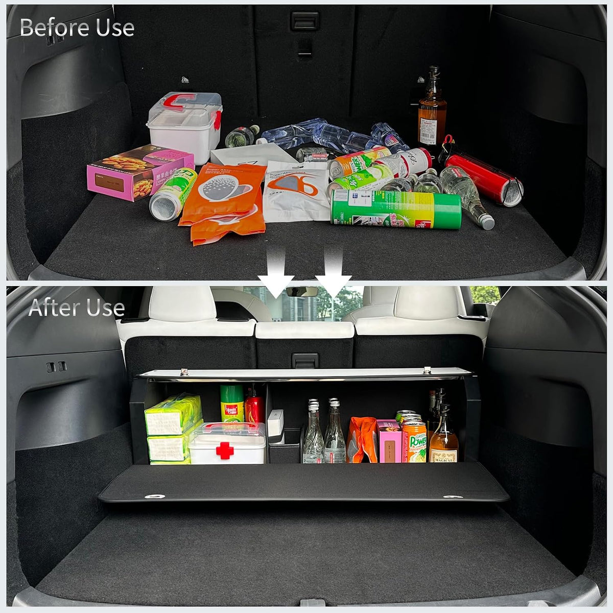 Car Trunk Suv Organizer for 2022-2023 Tesla Model Y (5-Seater), Leather Sturdy Trunk Storage Bin Box, Compartment Foldable Organizer with Lid and Push-pull Handle, White