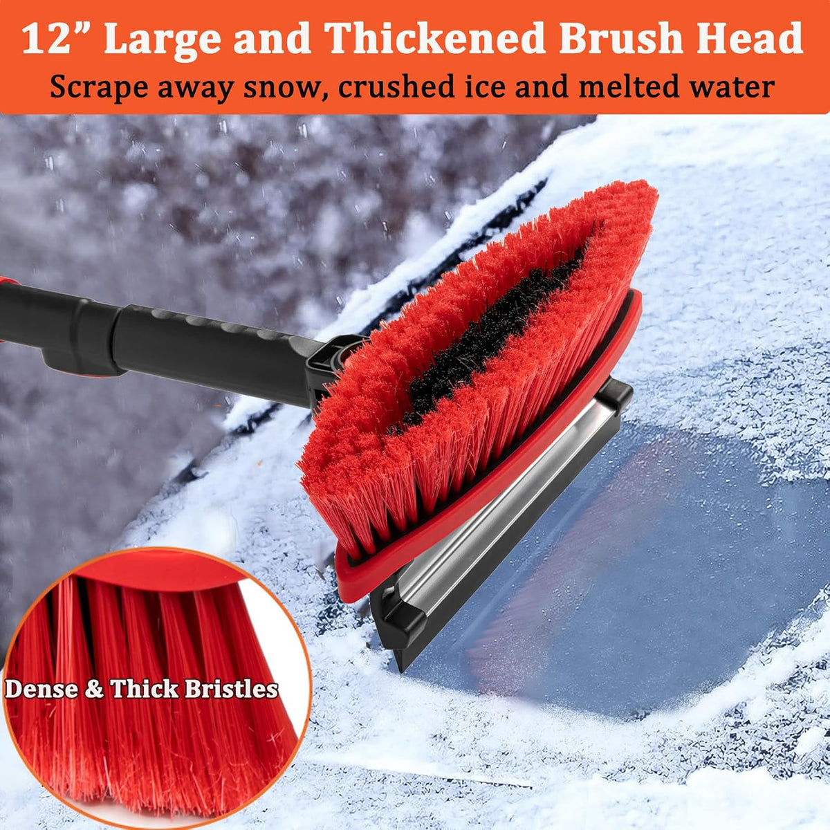 Car Snow Brush Ice Scraper Remover with Squeegee 39inch Long Handle Extendable Snow Removal Tool Windshield Snow Scrapers Removal Shovel for Ice and Snow Red Color