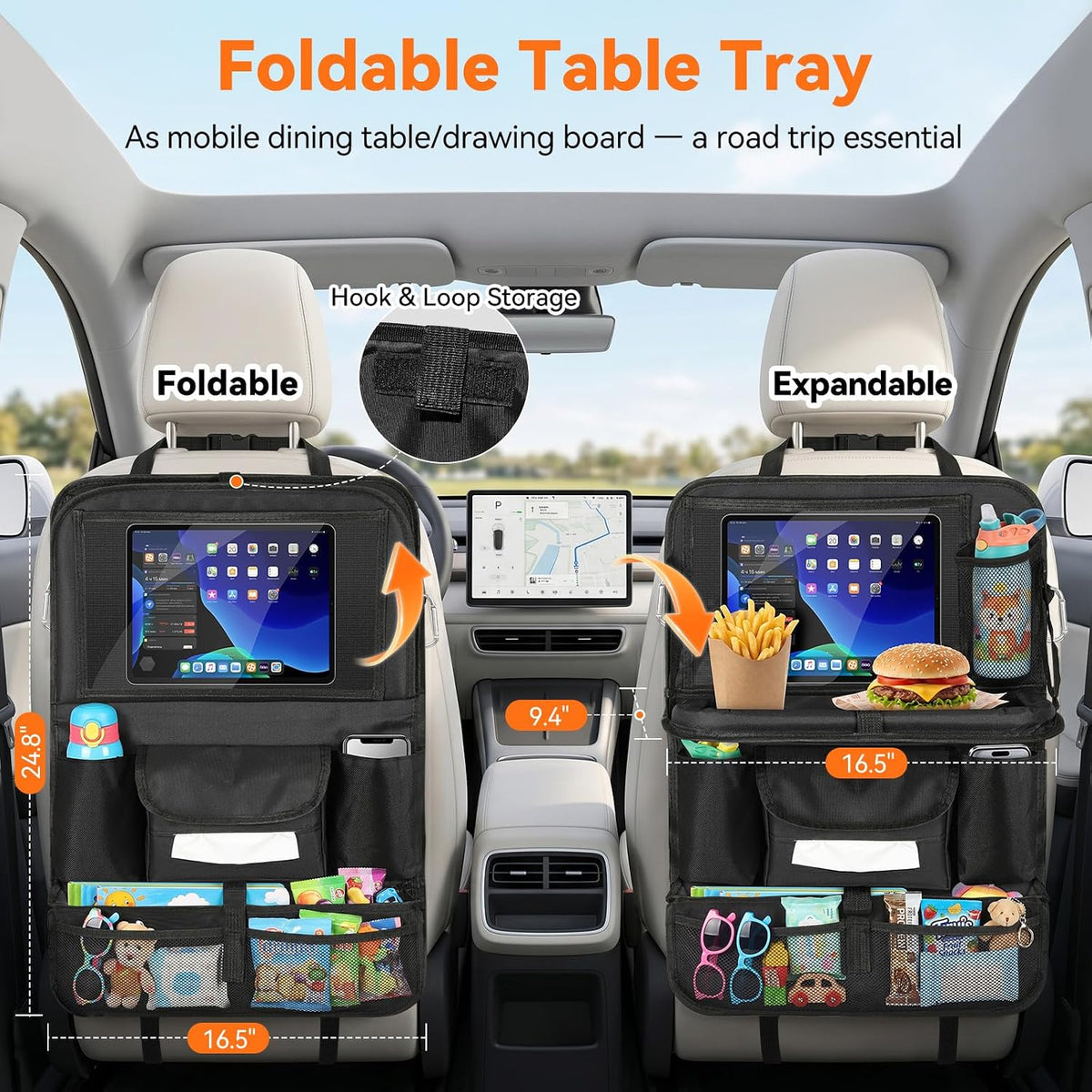 Car Backseat Organizer with Table Tray 9 Pockets Car Accessories,1 Pack