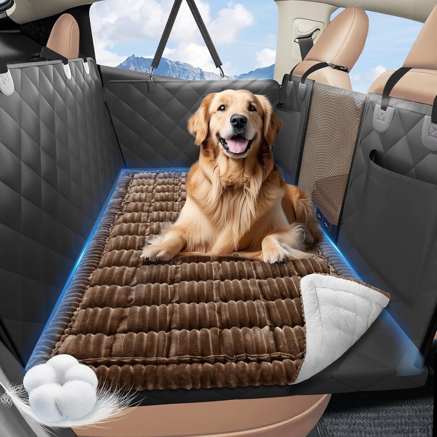 Backseat Dog Bed Non-Slip, Dog Bed for Car Back Seat Soft and Comfortable, Back Seat Pet Bed Mat for Travel, Pet Car Blanket for Backseat Extender and Seat Covers Brown (51”X 23.5”)