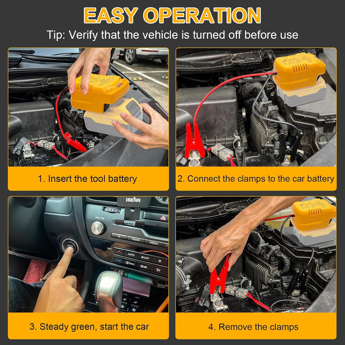 12V Jump Starter Adapter Compatible with Dewalt 20V/60V Batteries