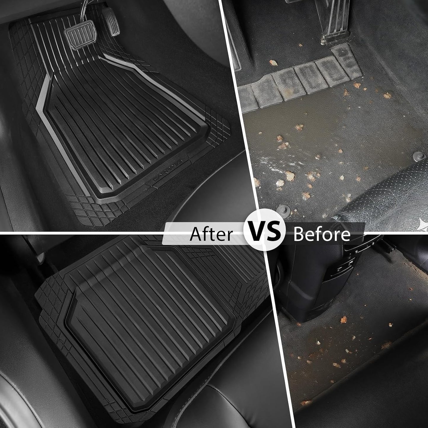 CAR PASS Heavy Duty Rubber Floor Mats for Car, Waterproof Liner Deep Dish Car Mats Full Sets, Universal Trim to Fit for SUV Truck Sedans Vans, All Weather Automotive Floor Mats 3pcs, Black and Gray