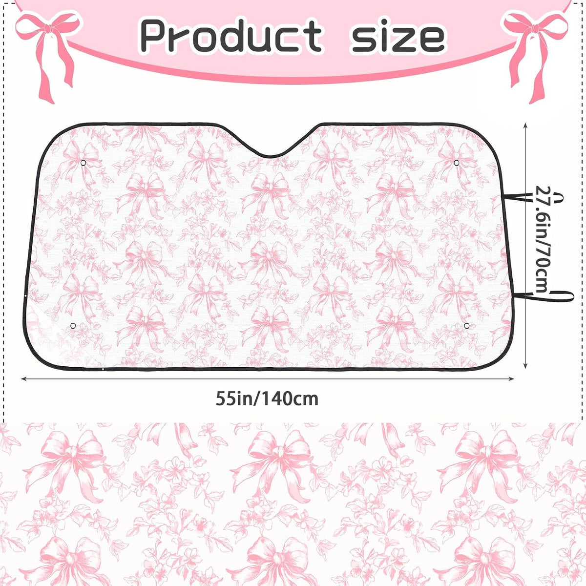 DaisyInner Pink Floral Car Windshield Sun Shade Cute Bow Cars Visor Front Windshield Sun Protector to Keep Cooler Vehicle Automotive Sunshade Interior Heat and UV Protection 55 x 27.6 Inch