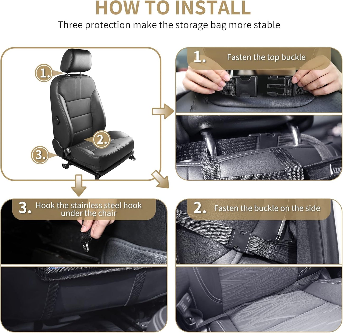 LUCMO Car Backseat Organizer with Foldable Tablet Holder, Black | 6 Storage Pockets,Foldable Food Tray,Protectors Kick Mats,Travel Accessories,Seat Cover,Road Trip Essentials