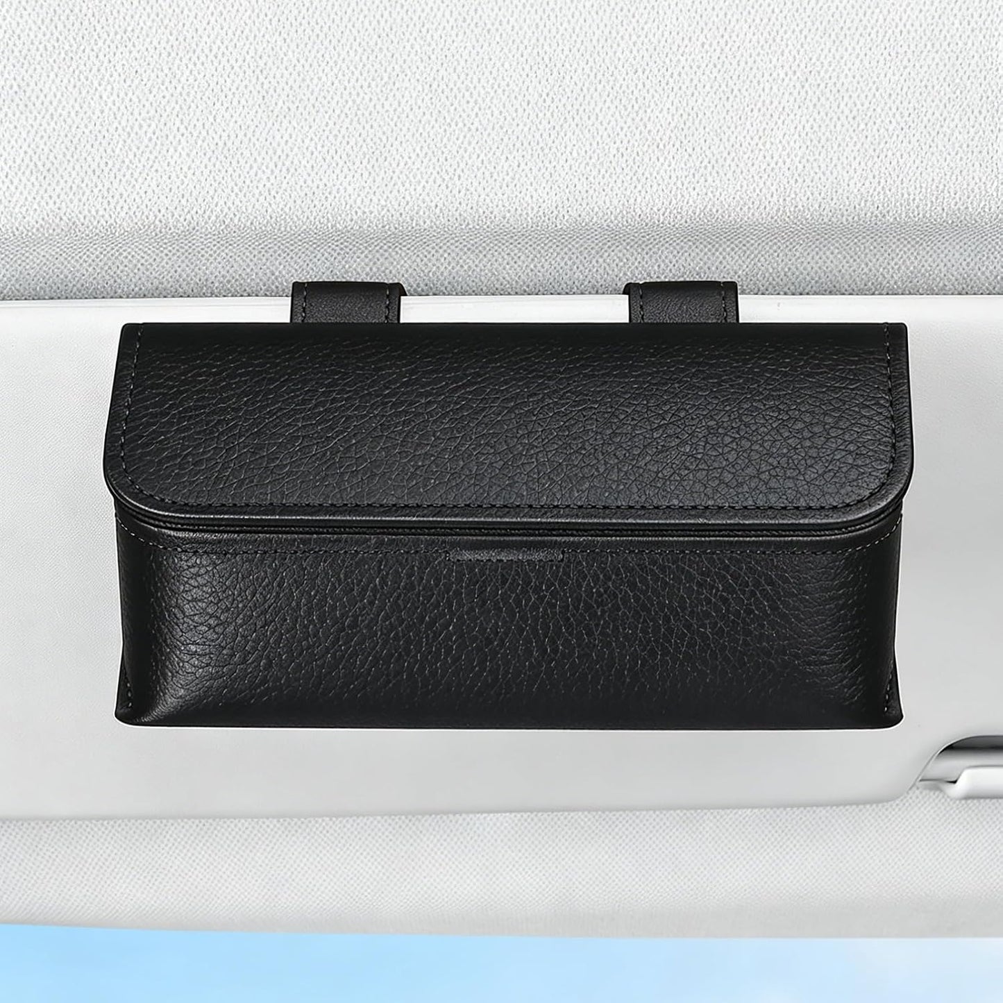 Universal Car Sunglasses Holder for Sun Visor, Premium Magnetic Leather Eyeglass Hanger Clip & Visor Organizer, Large Capacity Car Interior Accessories Fit for Women Men Black