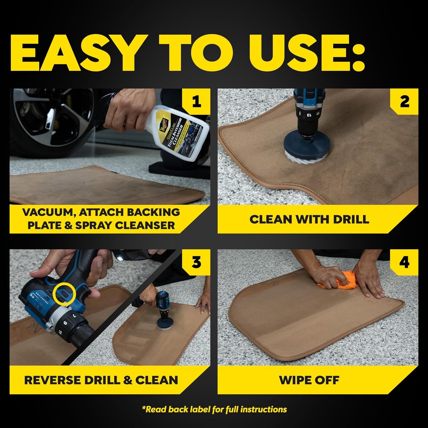 Meguiar's Carpet &amp; Cloth Kit,This Car Care Kit includes a Premium Fabric &amp; Carpet Cleaner and Accessories,A Plush Microfiber Towel and 4” Drill Brush Attachment to Thoroughly Clean Interiors, Kit
