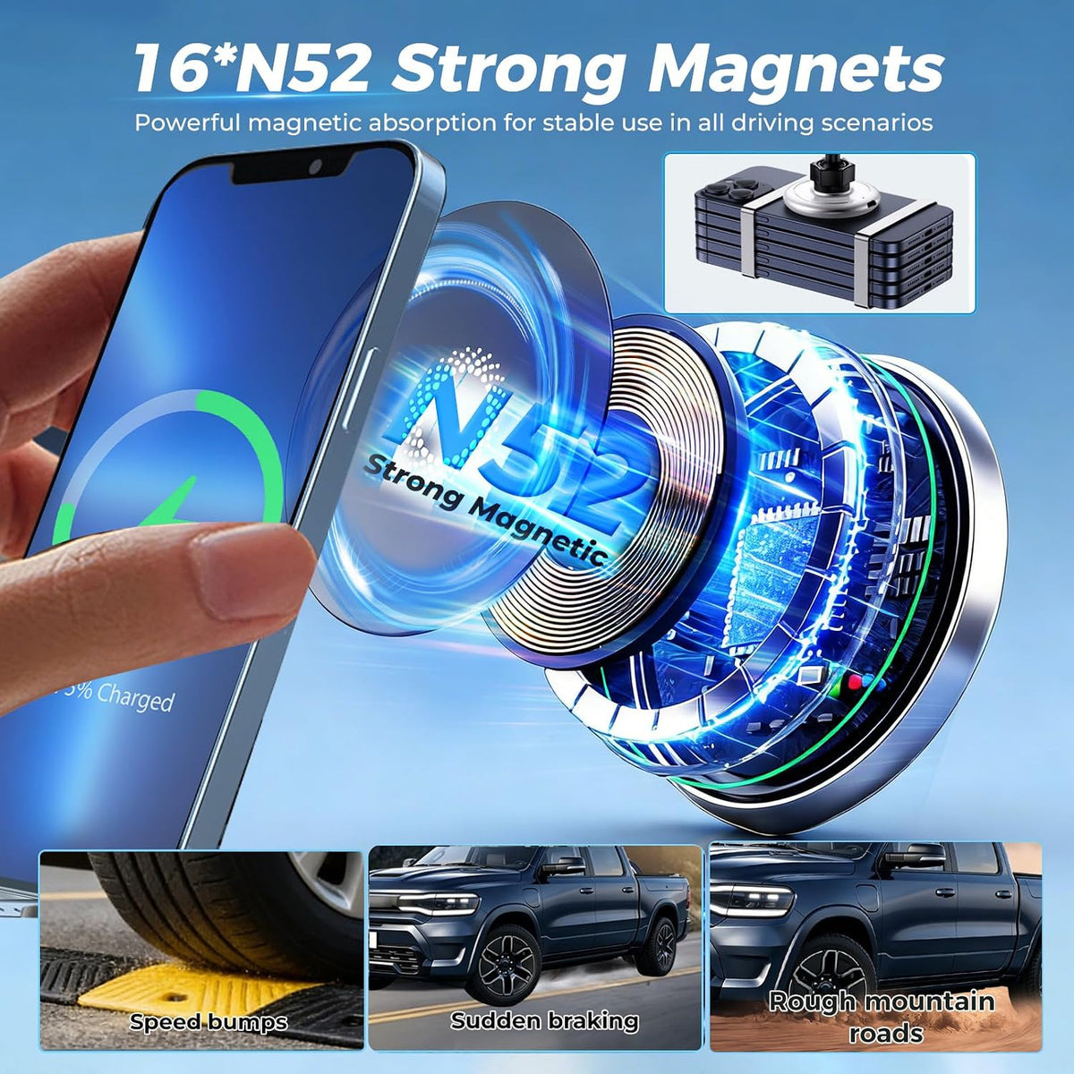 Magnetic Wireless Charger Phone Mount for Magsafe for Dodge Ram