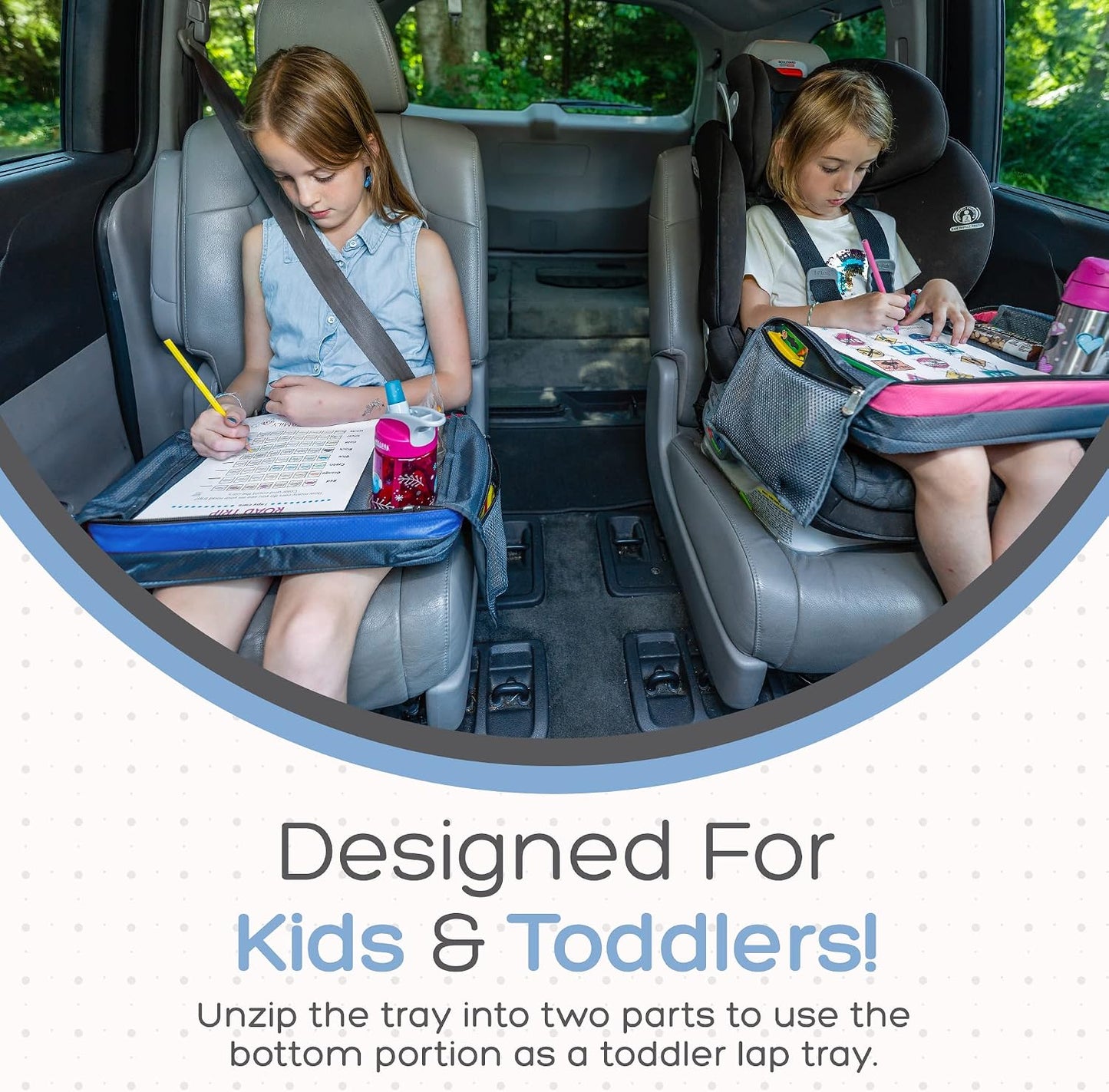 BE Family Travel Kids Car Seat Travel Organizer, Car Accessories for Children, Car Seat Snack Tray, Traveling Essentials for Kids, Toddler Lap Tray for Engaging Activities, Multipurpose Design, Blue
