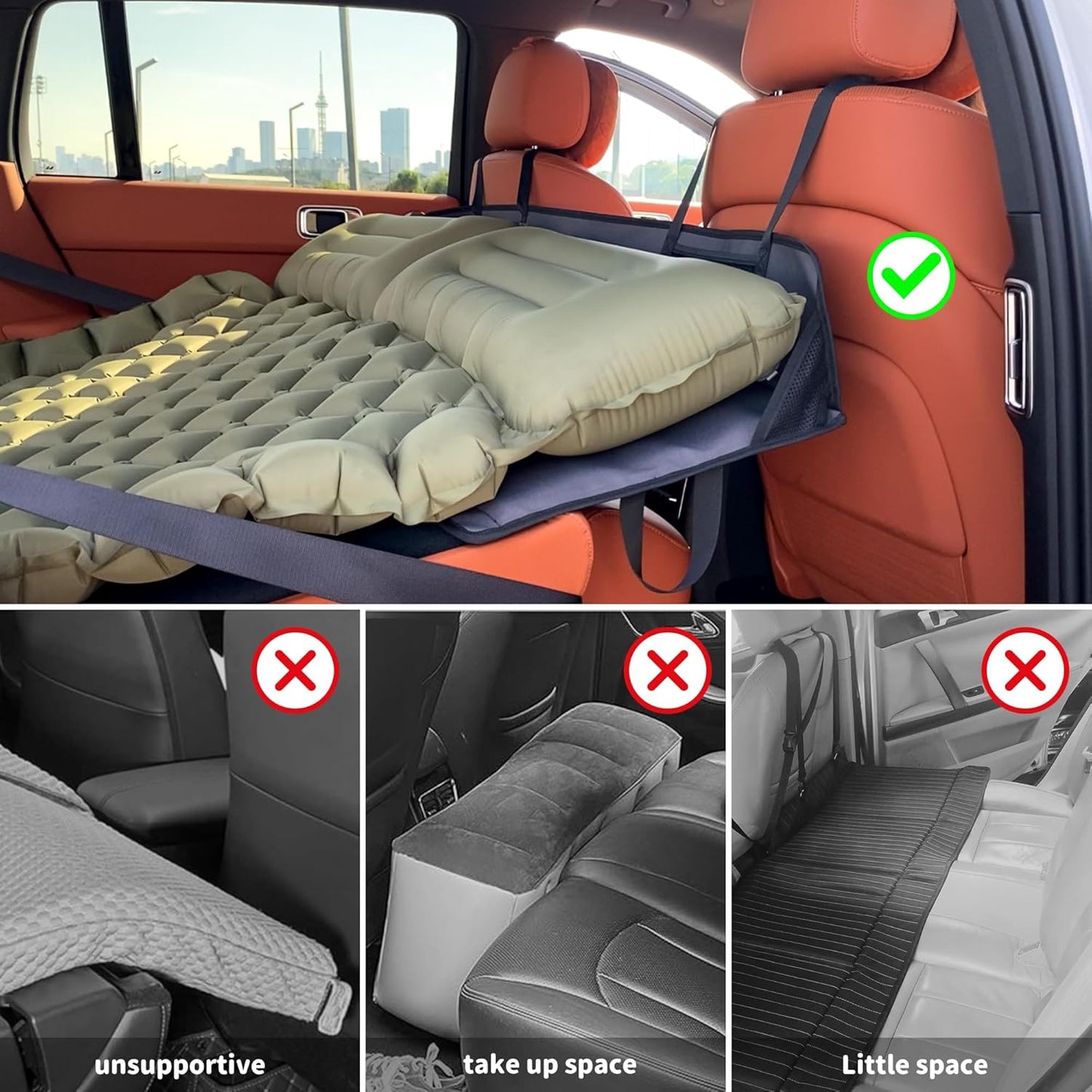 EULANT Car Rear Seat Mattress Extension Plate,Portable Air Mattress for Sleeping,Folding Rear Back Seat Extender,Increase Travel Trunk Space & Car Bed Camping Space for SUV/Cars/Model Y/3