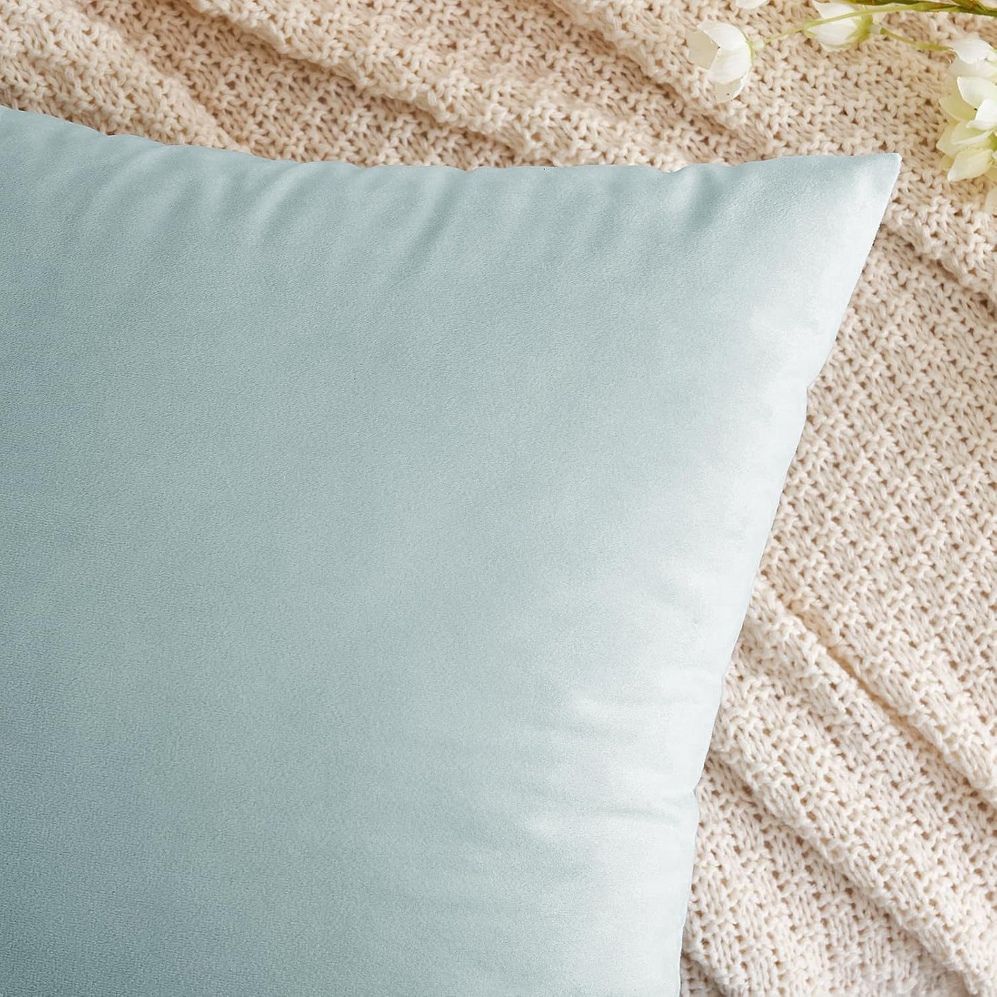 EMEMA Pack of 2 Velvet Pillow Covers Decorative Square Pillowcase Soft Solid Cushion Case for Sofa Bedroom Car 18x18 Inch Baby Blue