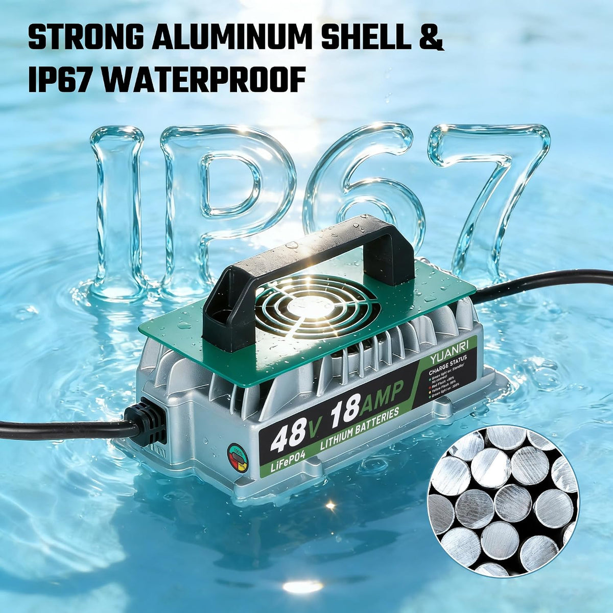 48 Volt LiFePO4 Battery Charger 18A 58.4V Lithium Battery Charger, IP67 Waterproof, 0V Wake Up, Smart 18 AMP LiFePO4 Charger for 58.4V(51.2V) LiFePO4 Batteries for Club Car/Solar/RVs/Golf Cart
