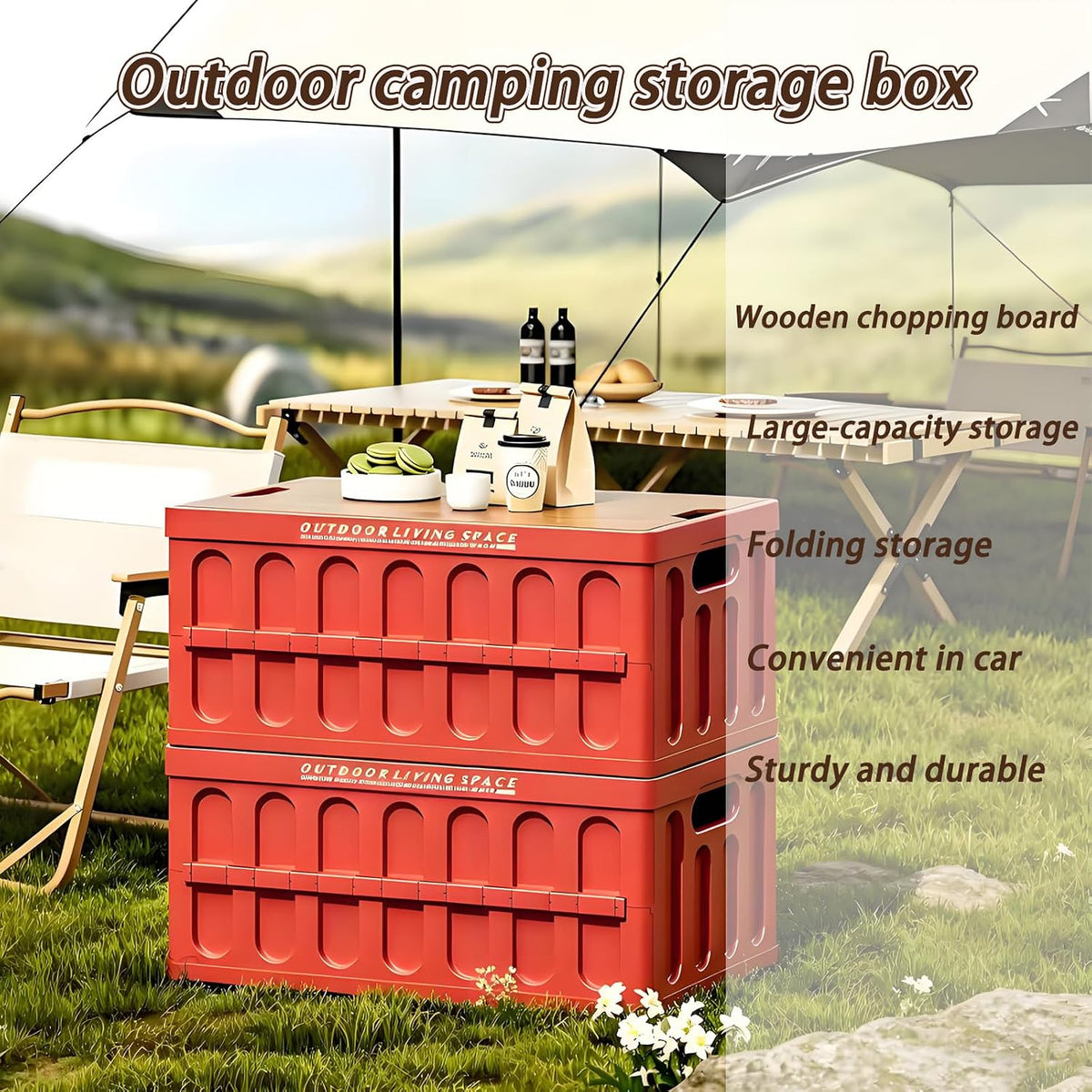 Collapsible Storage Bins Box with Lids and Handle, 25L Portable Storage Crate Containers Totes, Stackable Foldable Camping Basket Supplies for Camp Fishing,Car RV, Office, Outdoor (Red, 16.14")