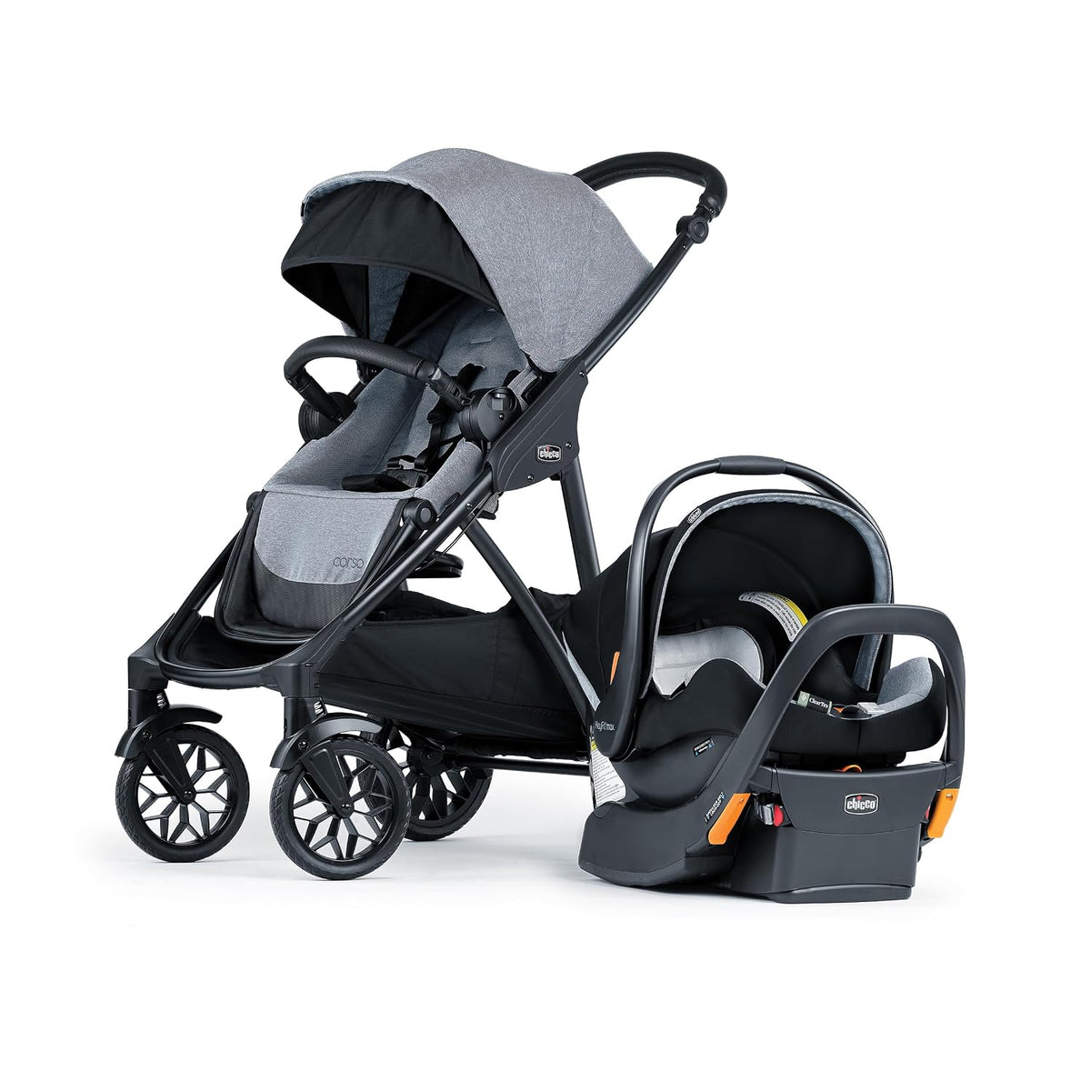 Chicco Corso LE ClearTex Modular Travel System with KeyFit Infant Car Seat | Canyon, baby travel stroller, 4 strolling modes, fits 4-30 lbs, extended rear-facing, newborn insert, one-hand compact fold