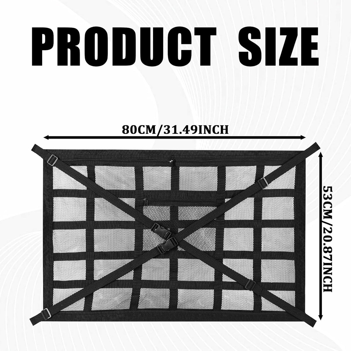Car Ceiling Cargo Net, 31.5" x 21.6" Double Layer Overhead Storage Organizer, Adjustable Roof Mesh Pocket with Buckle Straps, Universal Auto Accessory for SUVs, Camping, Travel, Road Trips