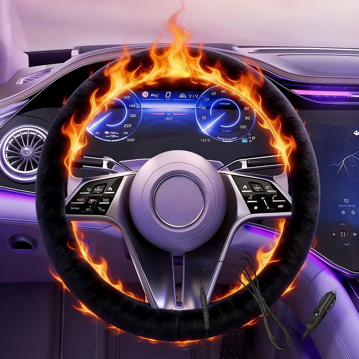 Heated Steering Wheel Cover – 12V Fast Heating PU Leather Car Wheel Warmer 260425