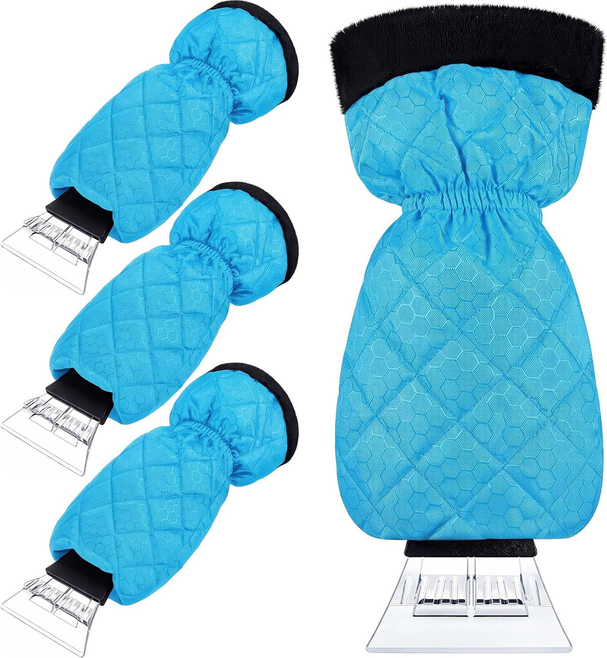 JaGely 4 Pack Ice Scrapers with Glove for Car Windshield,Sky Blue