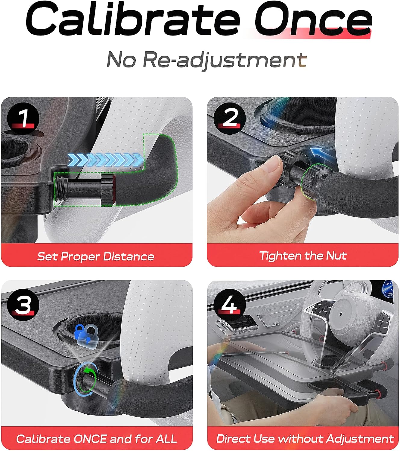 Car Steering Wheel Tray for Drivers Steering Wheel Tray for Dining, Mobile Office & Travel Food with Cup Holder, Scratch-Free EVA Hook Covers, 2-in-1 Desk Table for Car - Black