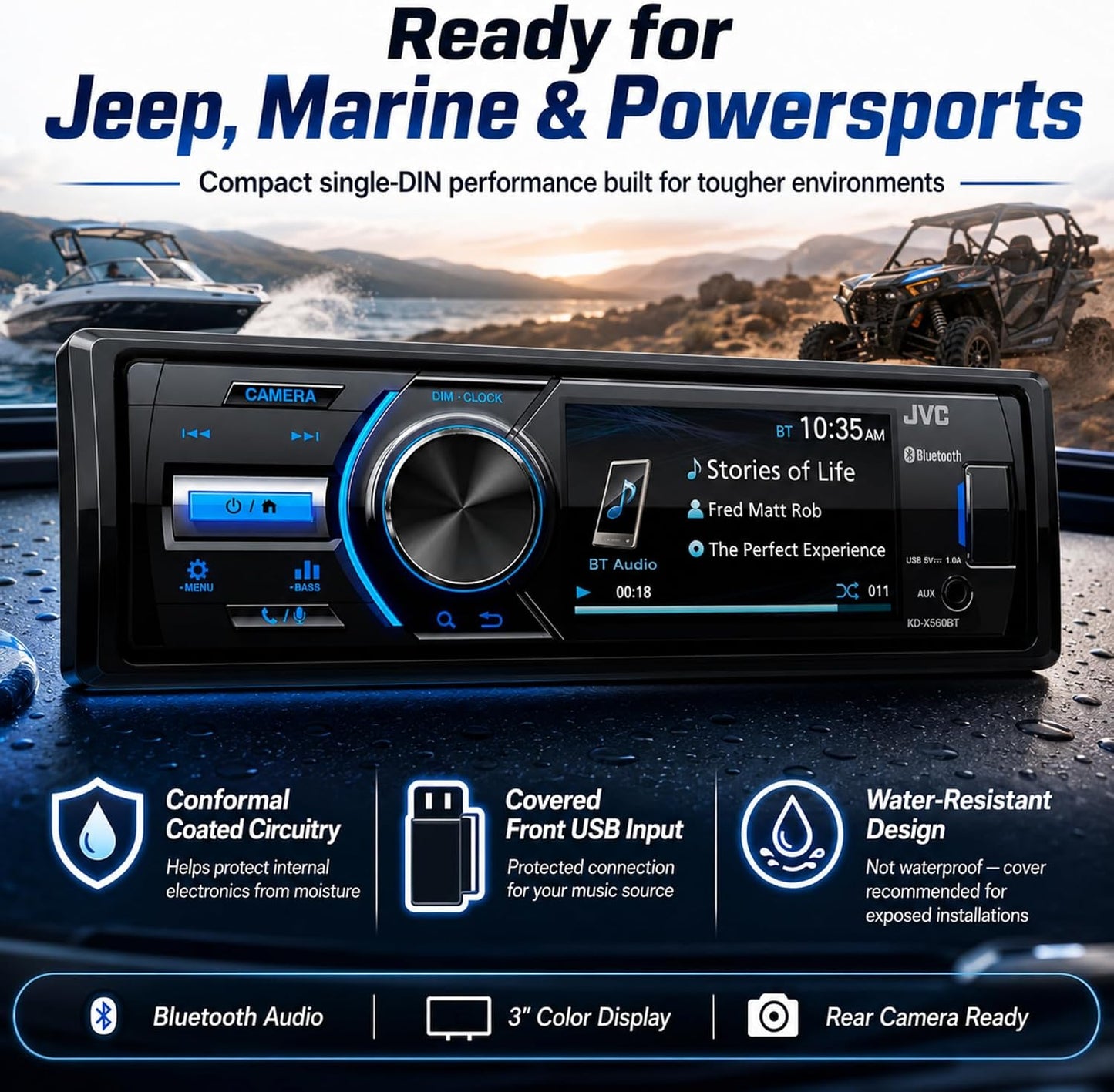 JVC - KD-X560BT - Digital Media Car & Marine Bluetooth Receiver iPhone/Android/USB/AUX Car Stereo with Rear Camera Input