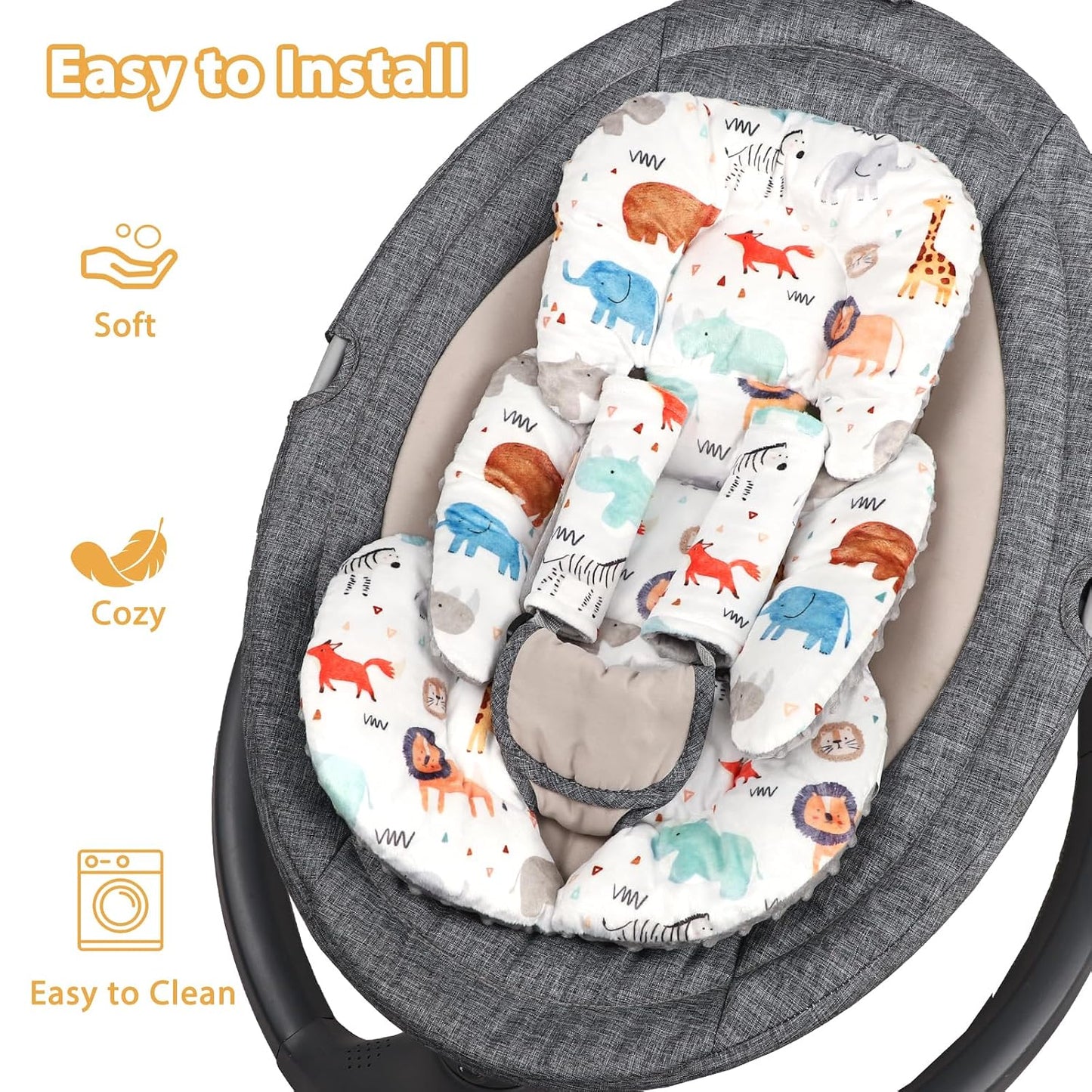 Infant Car Seat Insert, Car Seat Head Support Baby with 2 Covers, Ultra-Soft Newborn Carseat Insert, Perfect for Car Seat, Stroller, Swing, Animals
