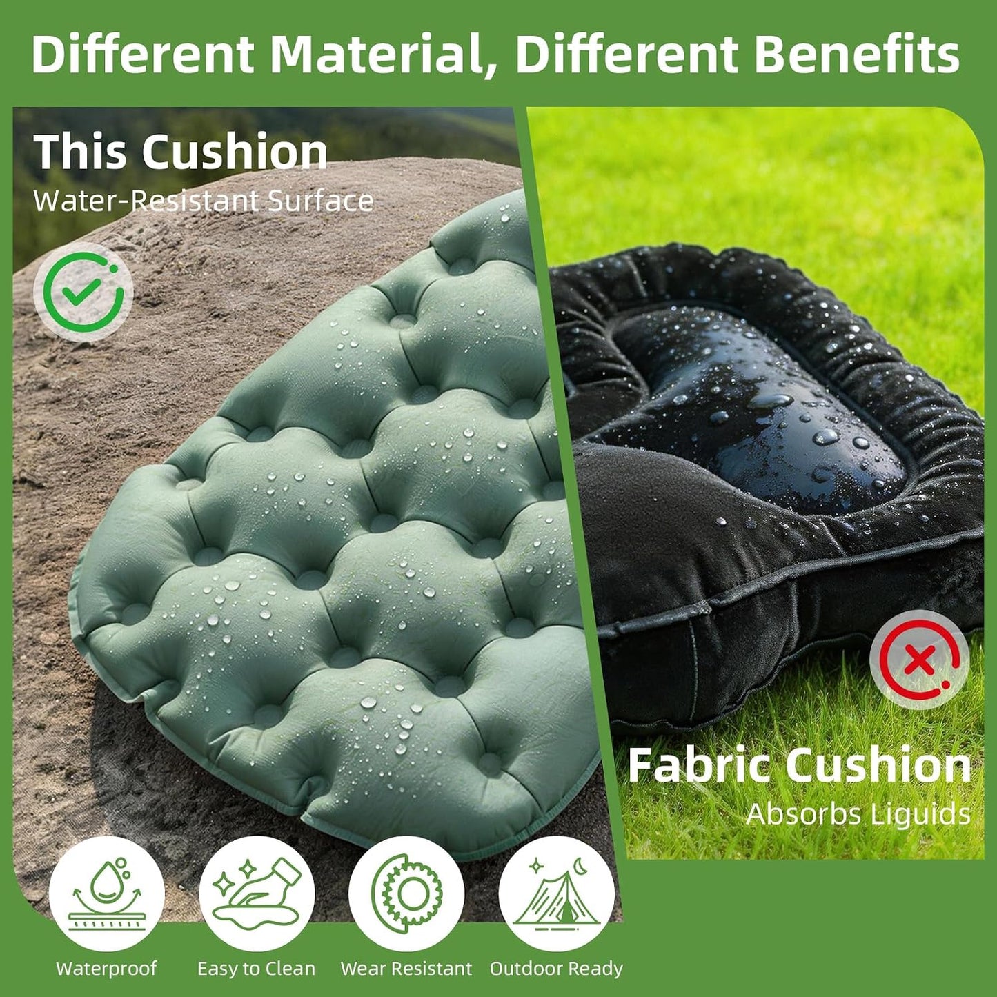 Inflatable Seat Cushion with Pump, Portable Air Seat Pad | Lightweight waterproof material, airplane stadium camping hiking office car, pressure relief comfort, travel chair pad