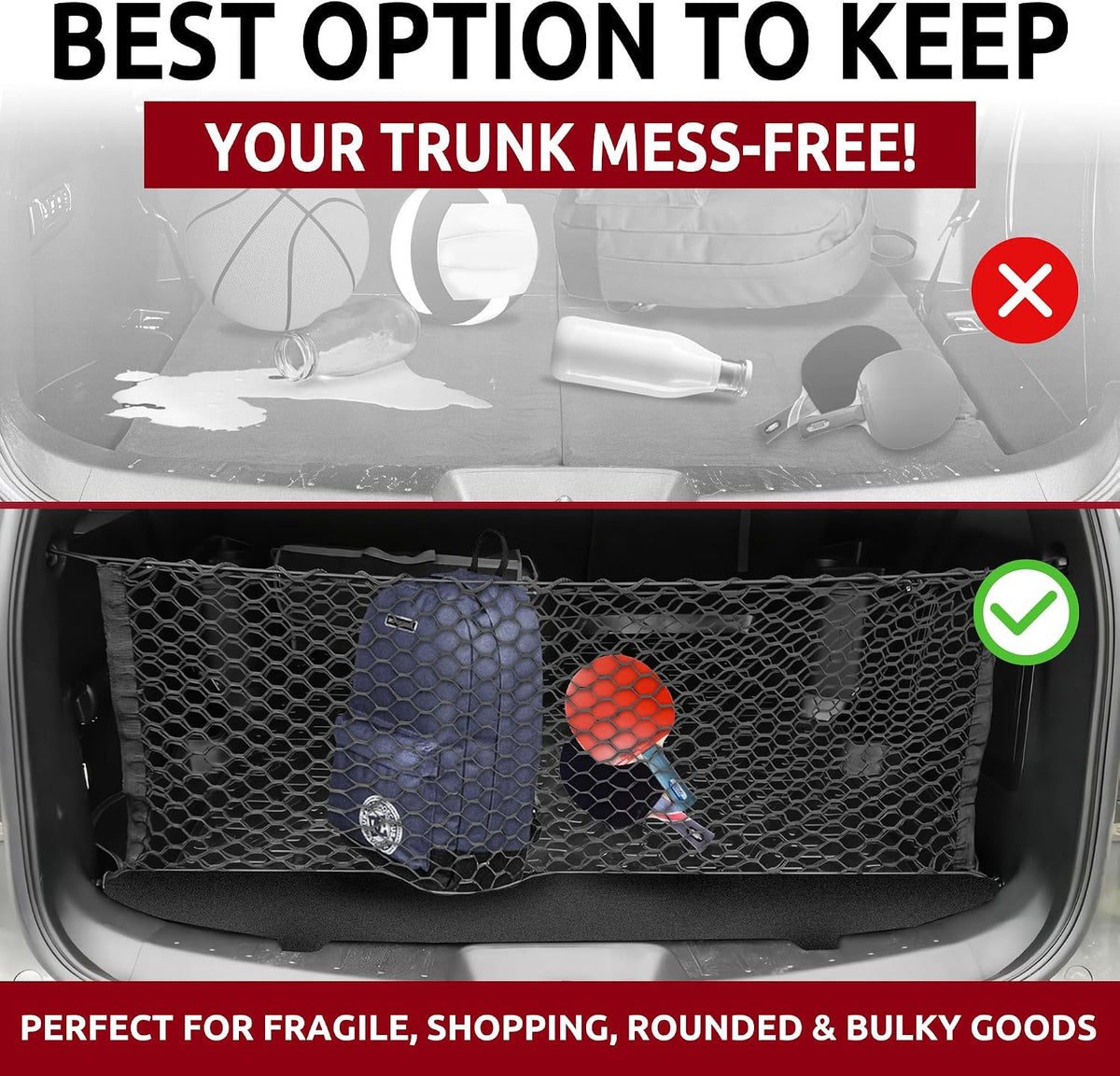 Envelope Style Automotive Elastic Trunk Mesh Cargo Net for Ford Explorer Base Sport XLT 2011-2025 - Premium Trunk Organizer and Storage - Luggage Net for SUV - Best Car Organizer for Ford Explorer