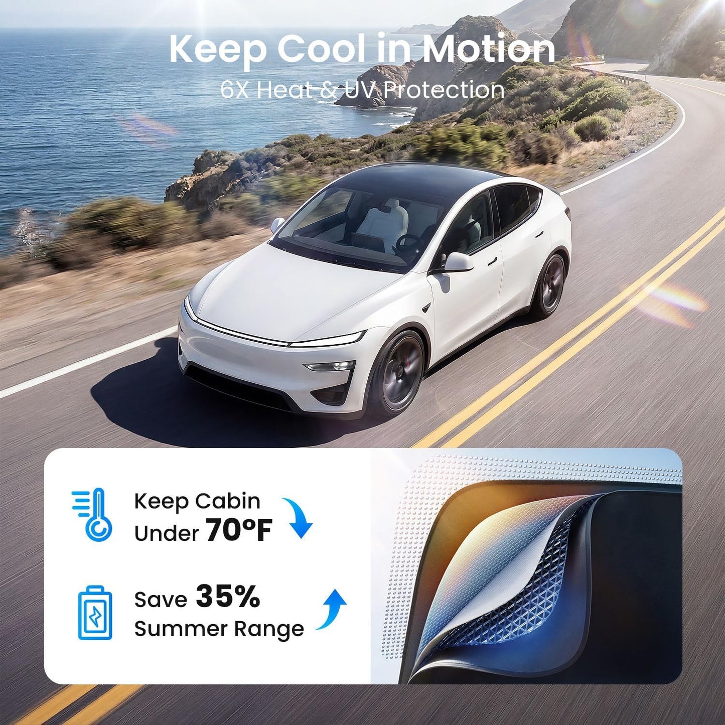 REEVAA 2026 Upgraded Tesla Model Y New (Juniper) Sunshade Roof [No Gaps, No-Sagging] Model Y Accessories Heat Insulation Foldable Glass Sunroof Cover for Model Y Juniper 2025-2026, 2PCS, Black