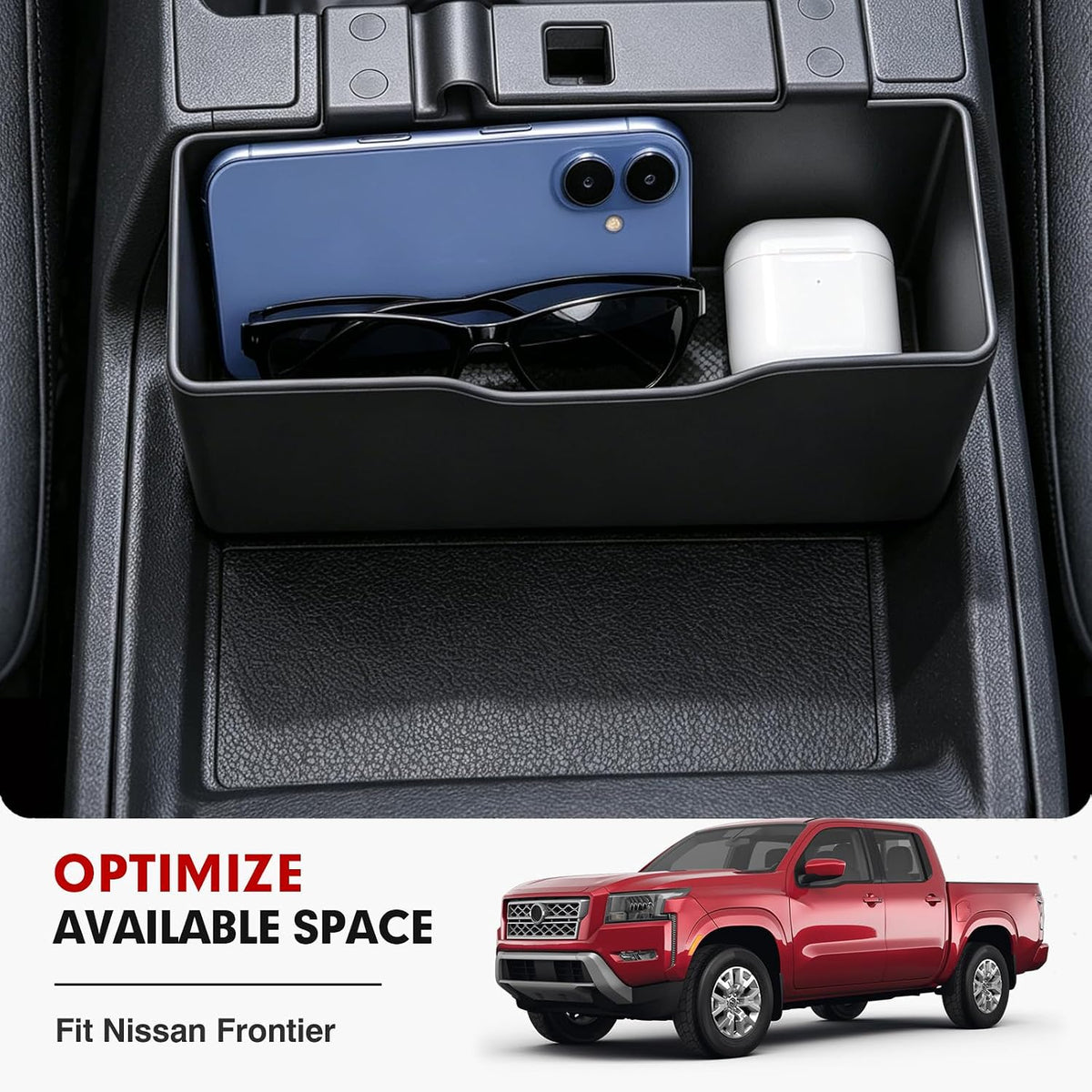 Autorder Center Console Hanging Organizer for 2022-2026 Nissan Frontier - Front Hanging Armrest Storage Box Middle Console Tray - ABS Black