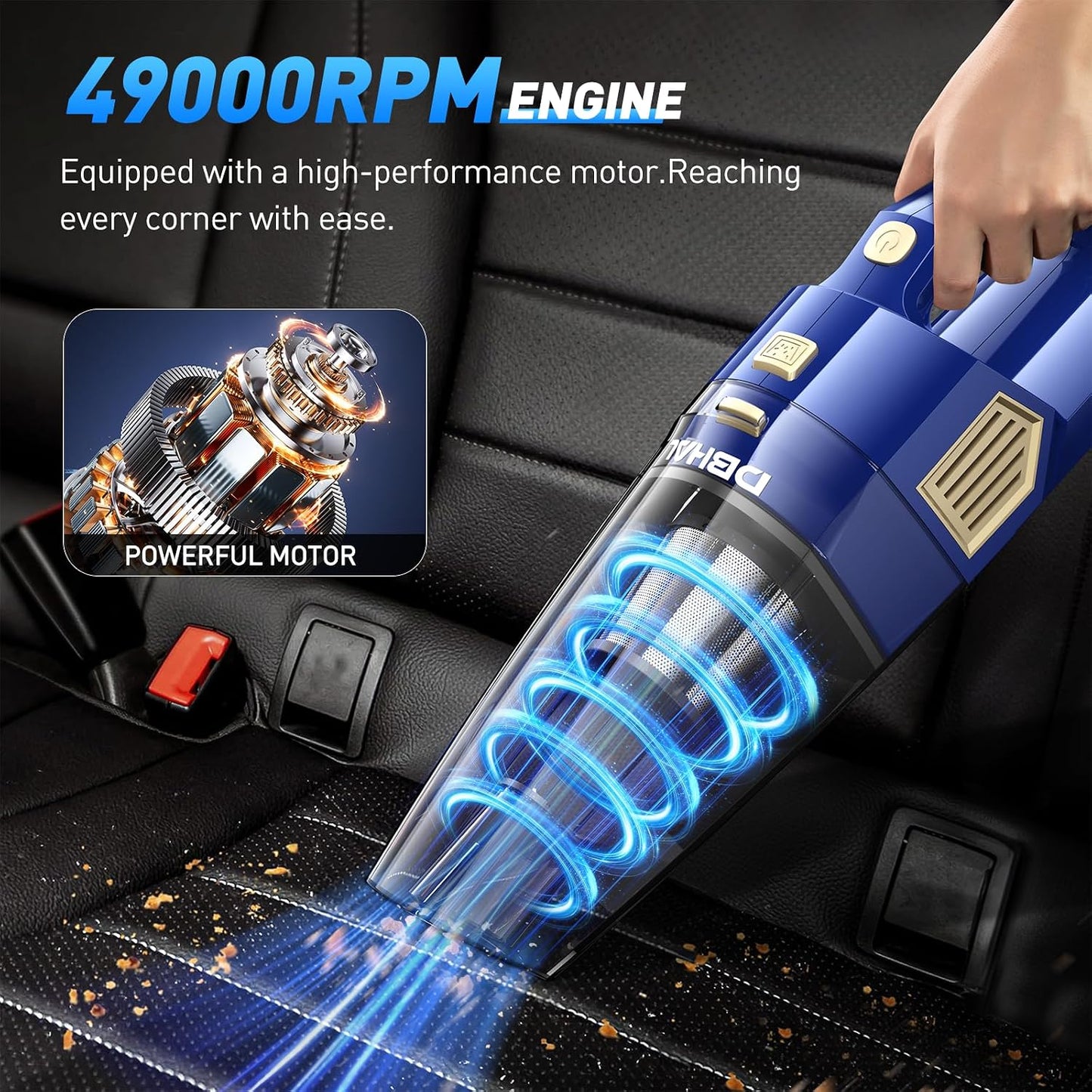 Handheld Vacuum Cordless, 15000PA Powerful Suction Car Vacuum Cleaner Lightweight with Multi Accessories, Hand held Vacuum Cleaner Dust Busters Cordless Rechargeable for Car Home
