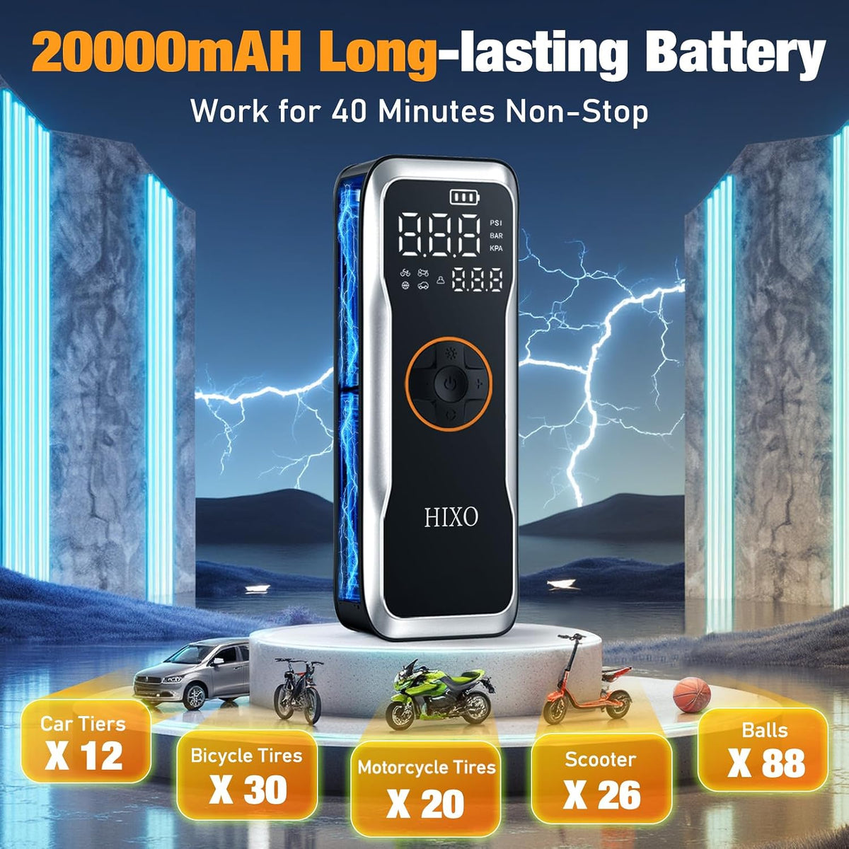 Portable Tire Inflator Air Compressor, 150PSI Digital Pressure Gauge Equipped, 20000mAh High-Capacity & 5 Times Quicker Portable Air Pump for Cars, Motorcycles, Bicycles, Balls, and Beyond