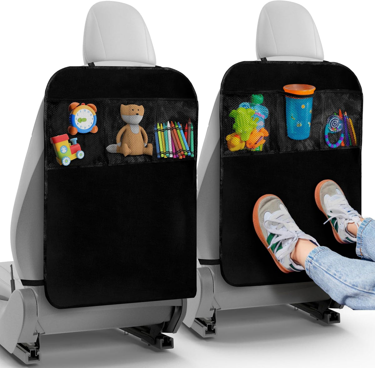 Todays Kids 2 Pack Kick Mats Back Seat Protector - Backseat Car Organizer for Kids, Car Storage Organizer, Back Seat Cars Organizers, Cars Organizers Backs Seats, Travel Accessories, 3 Pockets