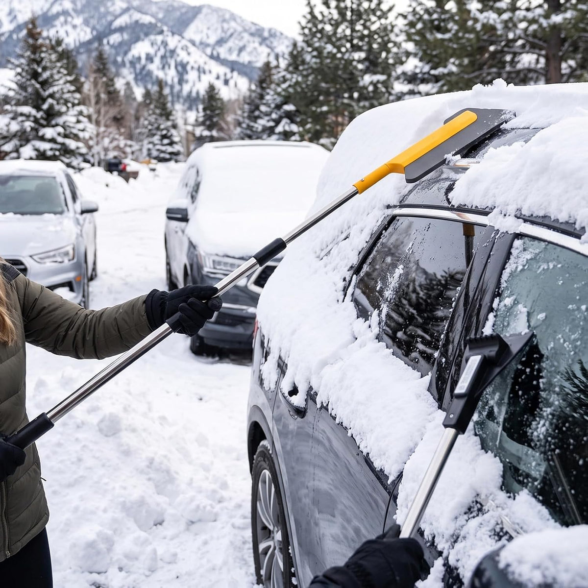 Car Snow Brush, 78-94cm Extendable, Serrated Blade