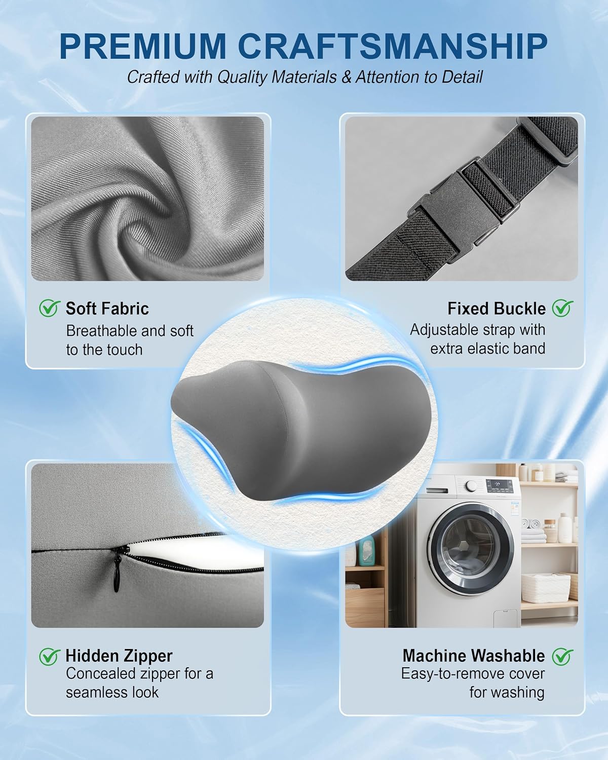 Allaboutsla 2-Pack Car Neck Pillow, Car Headrest Pillow for Neck Support | Memory Foam Car Neck Pillow for Driving with Neck Support, Adjustable Strap, Head Rest Pillow for Long Drives, Trucks, Gray