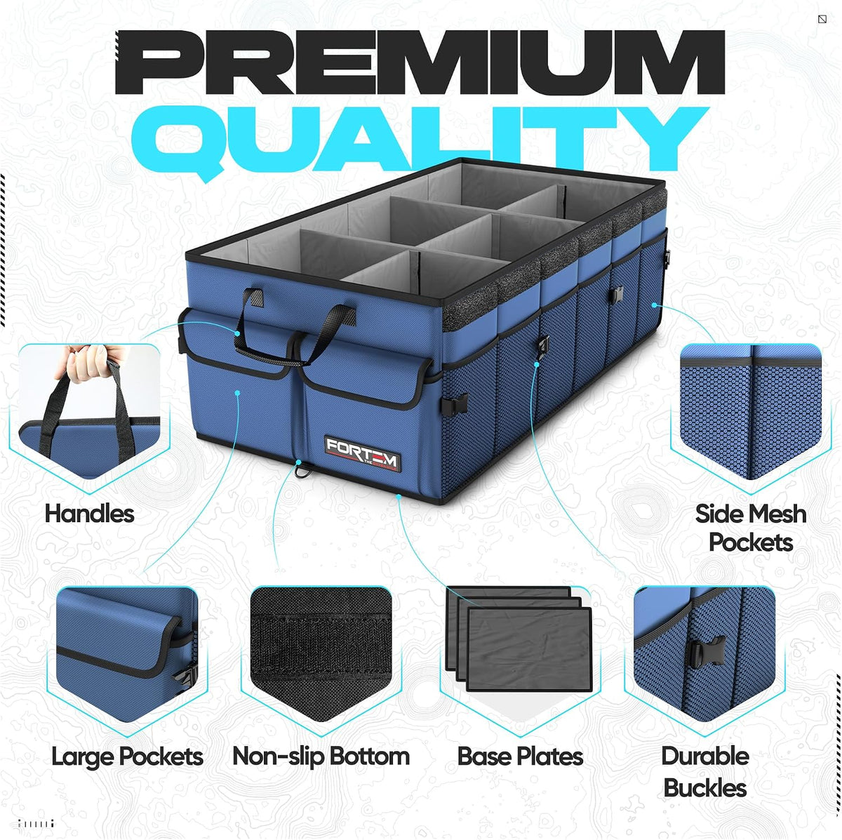 FORTEM Trunk Organizer - Foldable Car Organizer & Storage for SUVs & Trucks