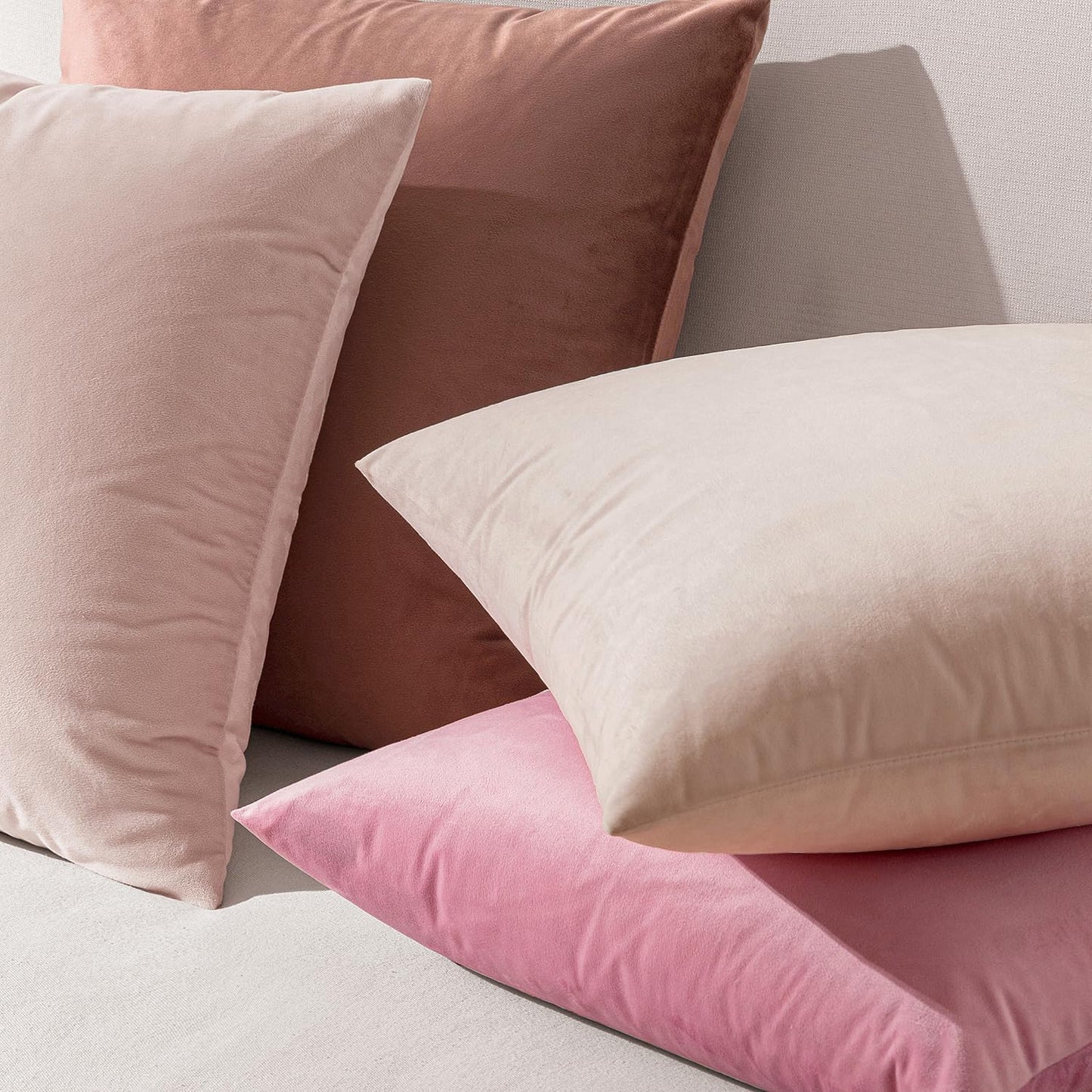 EMEMA Pack of 2 Velvet Pillow Covers Decorative Square Pillowcase Soft Solid Cushion Case for Sofa Bedroom Car 16x16 Inch Bright Pink